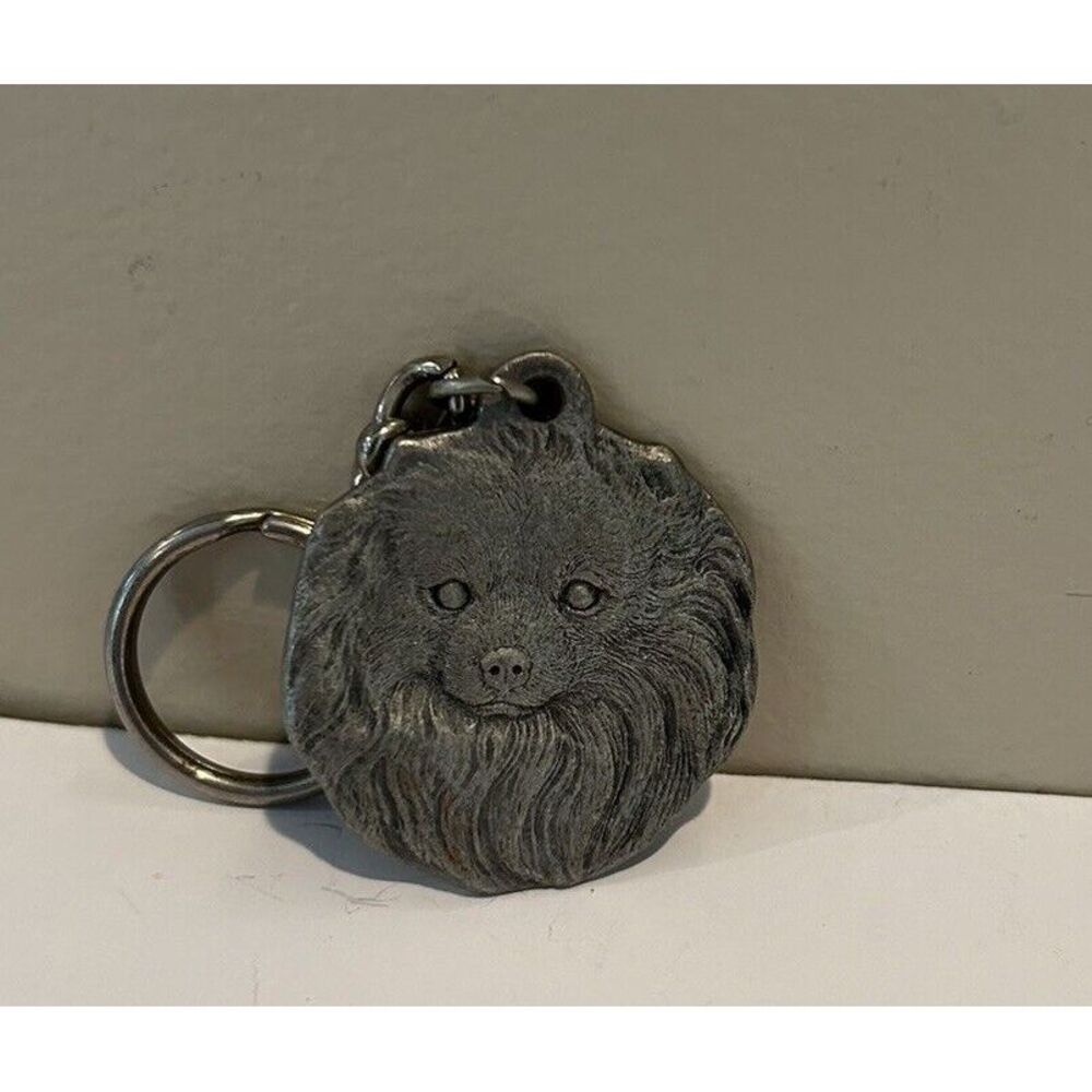 Vintage 1982 Rawcliffe Pewter 'I Love My Pomeranian' Keychain Key Ring‎ USA